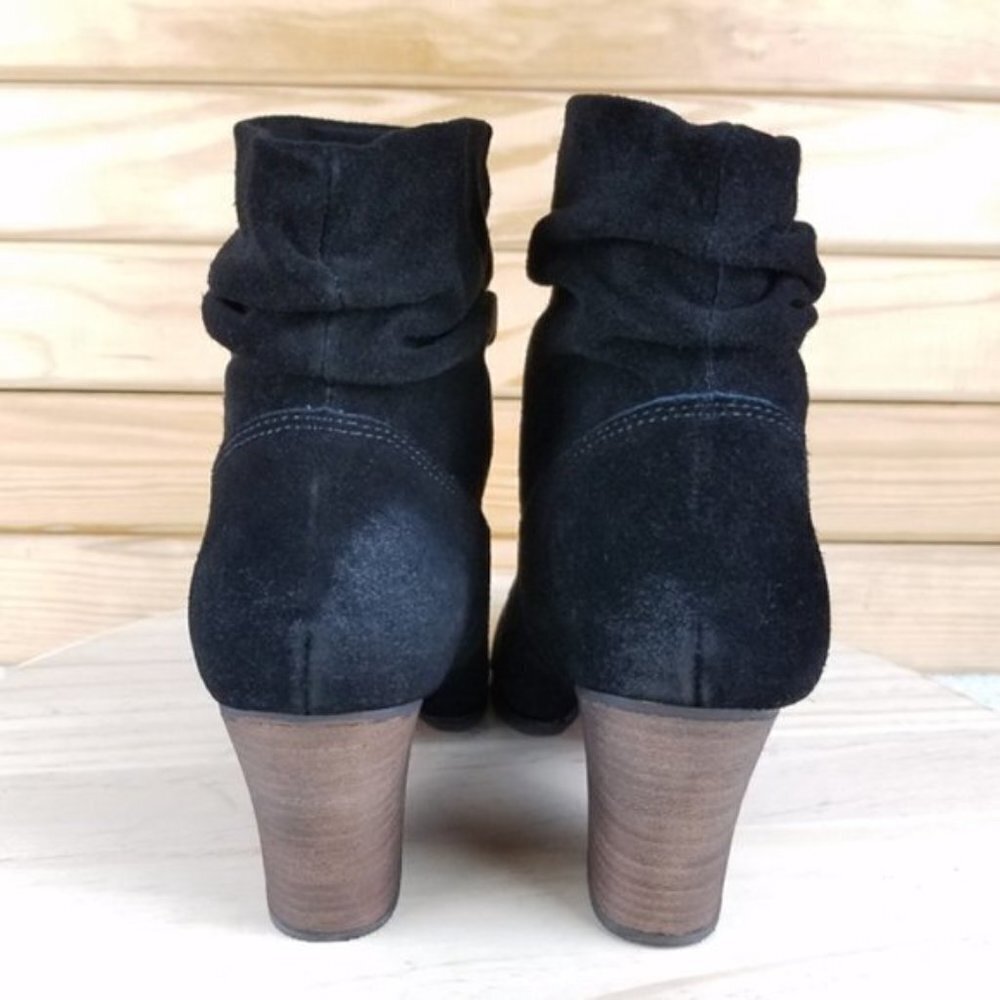 Distressed Western Biker 7 US Black Suede/Leather Slouch Heeled Bootie Boot NEW - Picture 3 of 15